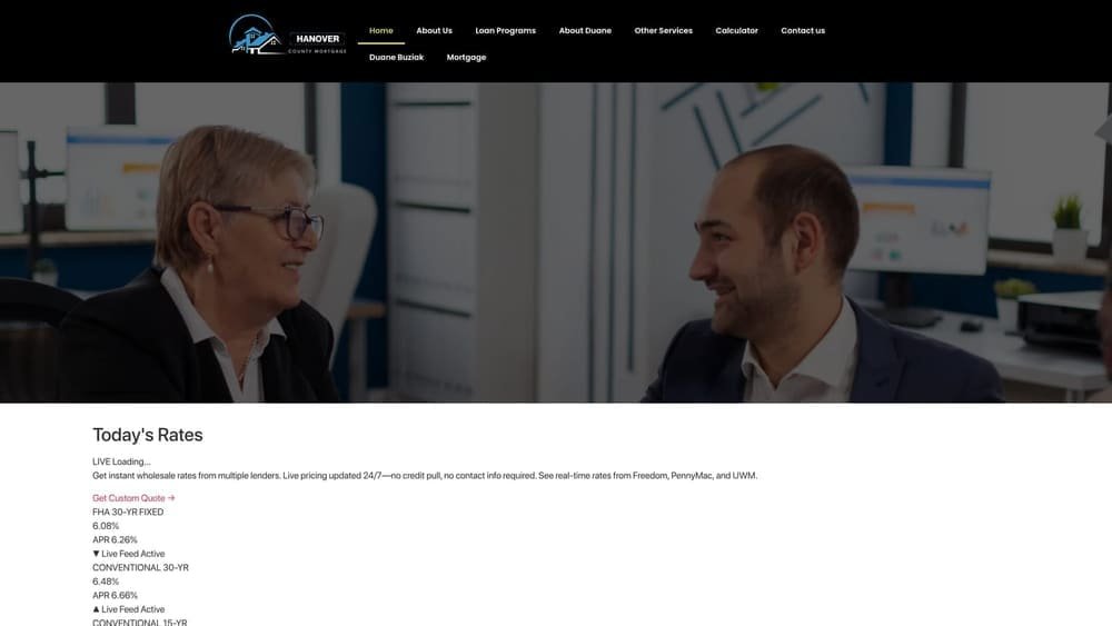 Screenshot of Duane Buziak at Hanover Mortgage by Duane Buziak website