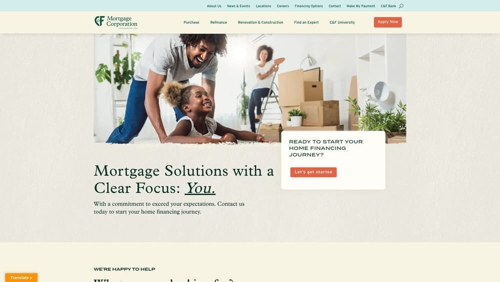 Screenshot of C&F Mortgage Corporation website